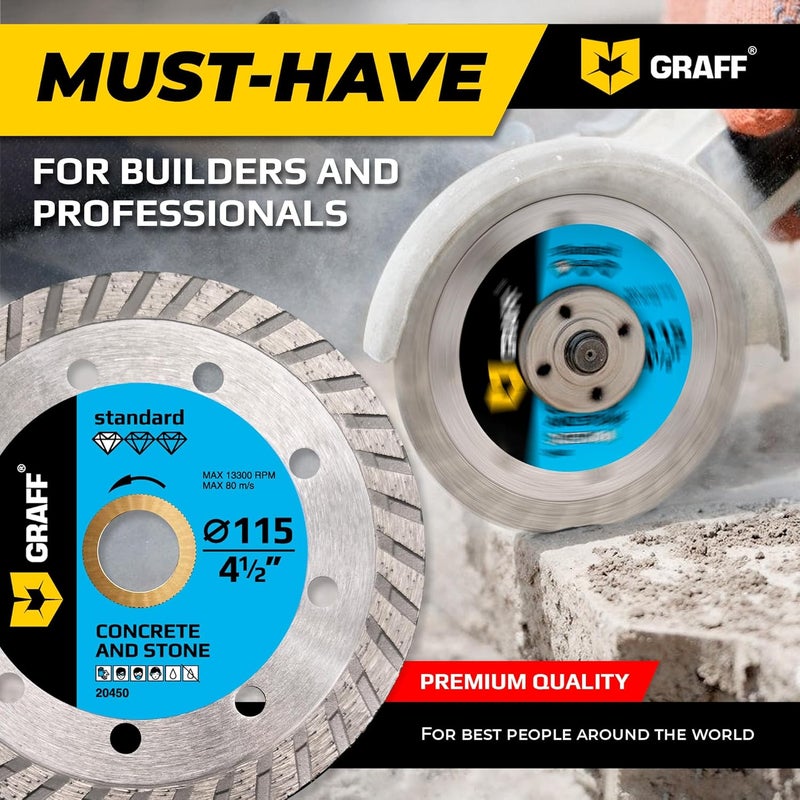 GRAFF 4 1/2 Inch Diamond Cutting Wheel for Angle Grinder Arbor 7/8"-5/8" – Turbo Diamond Blade for Stone, Marble, Granite, Brick, Masonry, Concrete – Diamond Saw Blades - Image 5